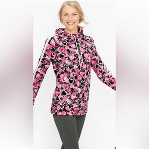 T by Talbots Scribble Heart Design Pink/White/Black Hoodie Women’s Lg  EUC